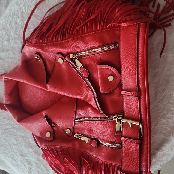 RED LEATHER Fringe Purse 🎒 Backpack - Picture 3 of 7